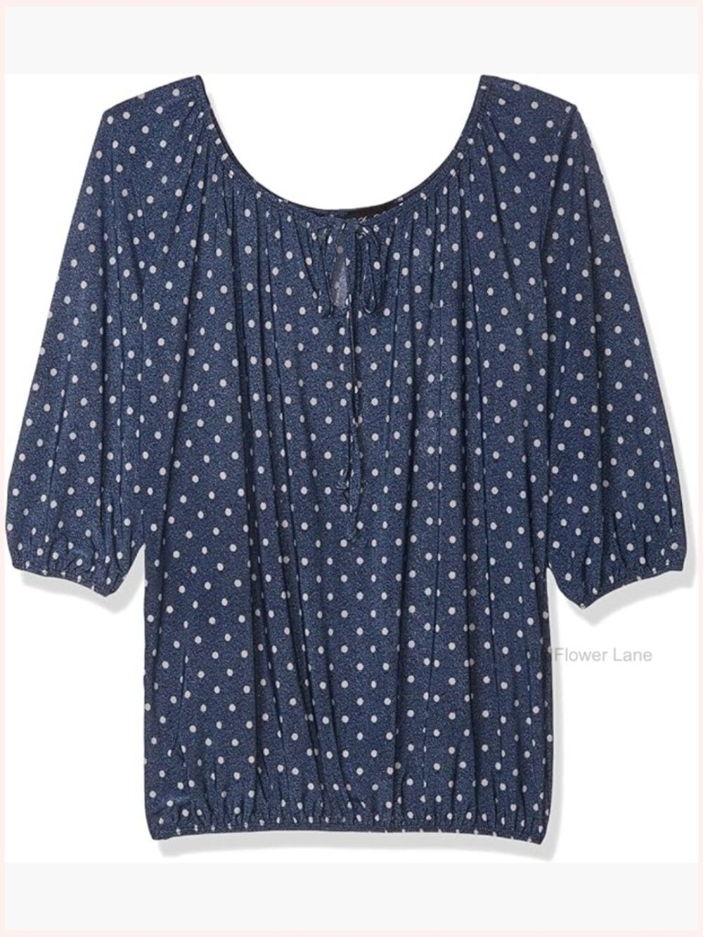 Women's Petite 3/4 Sleeve Peasant Keyhole-Tie Top Soft Silky